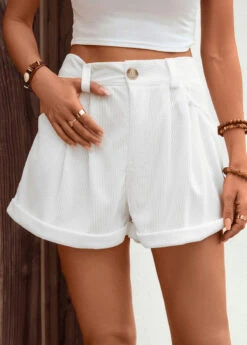 White Button Fly High Waisted Pocket Shorts -Rosewe Promotion Store 327598 P 16792880126542