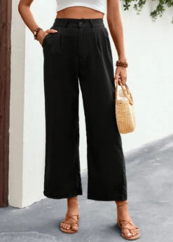 Zipper Pocket Black Elastic Waist High Waisted Pants -Rosewe Promotion Store 327601 P 16794529070685
