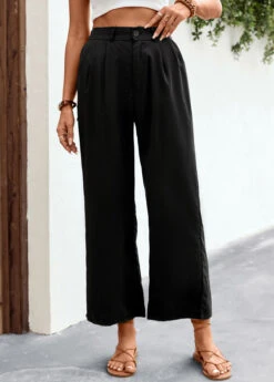 Zipper Pocket Black Elastic Waist High Waisted Pants -Rosewe Promotion Store 327601 P 16794529078022