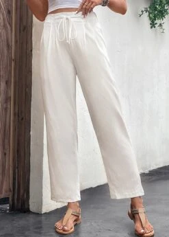 White Drawastring High Waisted Pocket Pants -Rosewe Promotion Store 327603 P 16824778021002