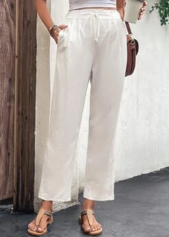 White Drawastring High Waisted Pocket Pants -Rosewe Promotion Store 327603 P 16824778028833