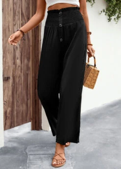 Black Regular Button High Waisted Pants -Rosewe Promotion Store 327617 P 16802335861315