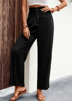 Black Regular Button High Waisted Pants -Rosewe Promotion Store 327617 P 16802335861570