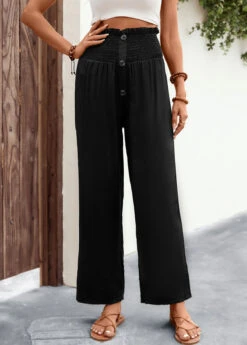 Black Regular Button High Waisted Pants -Rosewe Promotion Store 327617 P 16802335869533