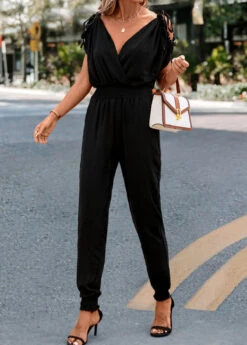 Criss Cross Black Ankle Length V Neck Jumpsuit -Rosewe Promotion Store 327619 P 16793915984204