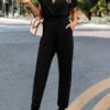 Criss Cross Black Ankle Length V Neck Jumpsuit -Rosewe Promotion Store 327619 P 16793915986400