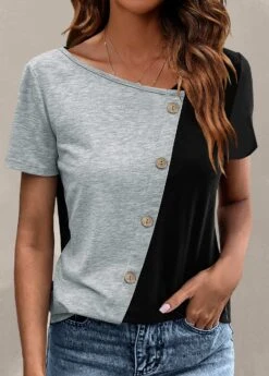 Plus Size Light Grey Marl Button T Shirt -Rosewe Promotion Store 327775 P 1678179144757
