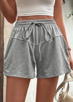 Stretch High Waisted Drawstring Grey Shorts