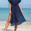 Side Slit Drawstring Navy Cover Up Dress -Rosewe Promotion Store 327870 P 16798827500300