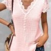 Plus Size Pink Lace Short Sleeve T Shirt -Rosewe Promotion Store 328021 P 1677572465127