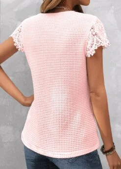 Plus Size Pink Lace Short Sleeve T Shirt -Rosewe Promotion Store 328021 P 1677572465876