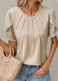 Plus Size Light Camel Patchwork T Shirt -Rosewe Promotion Store 328049 P 1678175199697