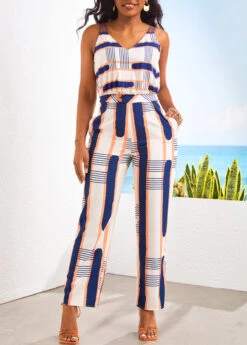 Geometric Print Pocket Multi Color Ankle Length Jumpsuit -Rosewe Promotion Store 328057 P 16814719530864