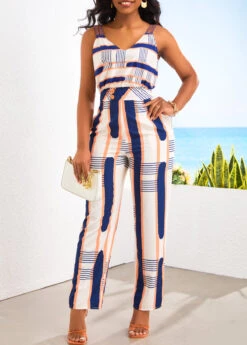Geometric Print Pocket Multi Color Ankle Length Jumpsuit