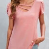 Cut Out V Neck Pink T Shirt -Rosewe Promotion Store 328078 P 16795494489110