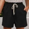 Elastic Waist Pocket Black Regular High Waisted Shorts -Rosewe Promotion Store 328107 P 1677638852406