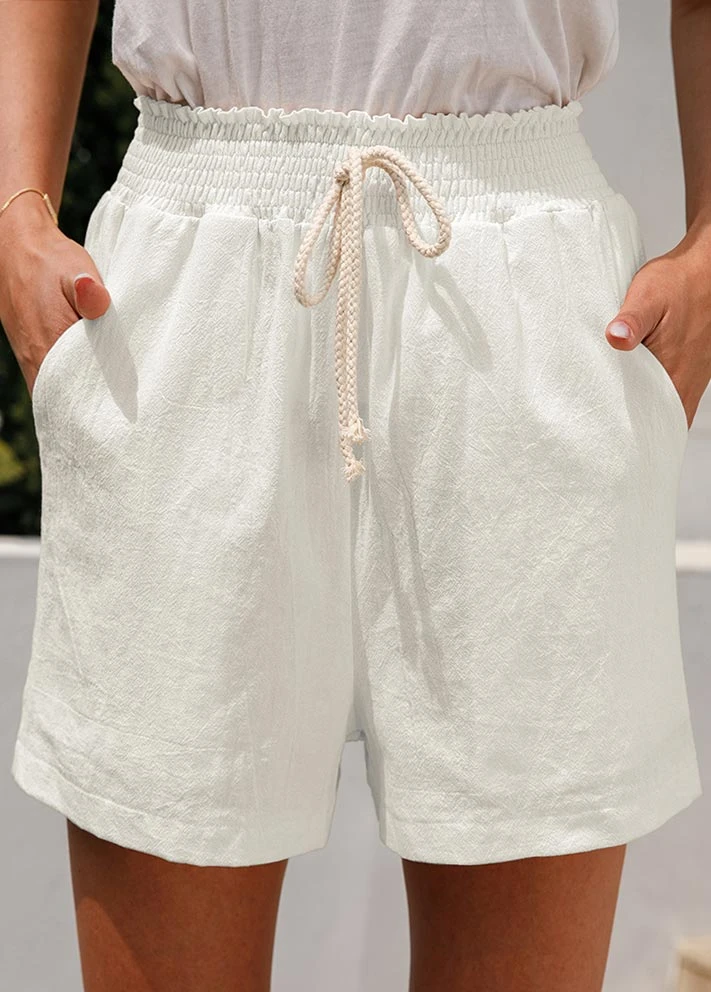 Elastic Waist Pocket White Regular High Waisted Shorts 4 Elastic Waist Pocket White Regular High Waisted Shorts - Image 3