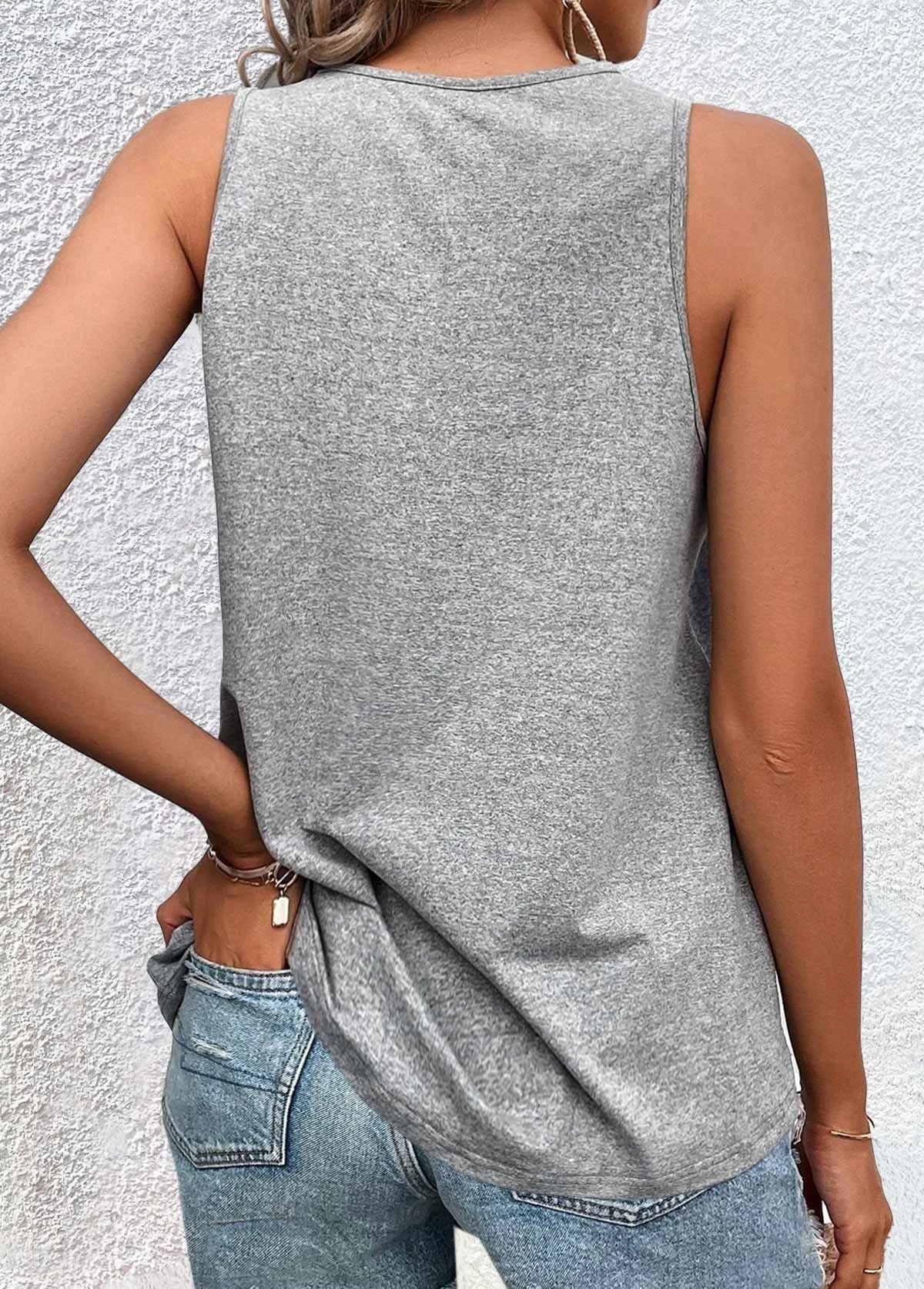 Criss Cross V Neck Grey Tank Top 4 Criss Cross V Neck Grey Tank Top - Image 2