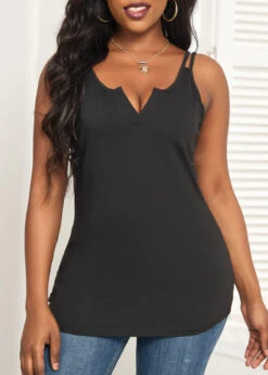 Double Straps Split Black Camisole Top