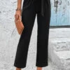 Black Elastic Waist High Waisted Bowknot Pants 1 Black Elastic Waist High Waisted Bowknot Pants -Rosewe Promotion Store 328240 P 16799726287630