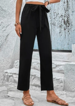 Black Elastic Waist High Waisted Bowknot Pants -Rosewe Promotion Store 328240 P 16799726288632