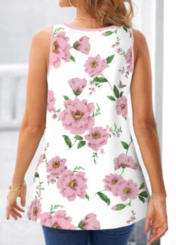 Floral Print Fake 2in1 Pink Tank Top -Rosewe Promotion Store 328284 P 1680085148095