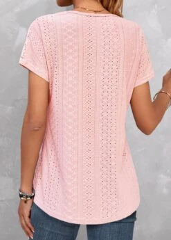 Pink V Neck Short Sleeve Lace T Shirt -Rosewe Promotion Store 328357 P 1677834864018