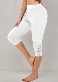 Plus Size White Elastic Waist High Waisted Leggings -Rosewe Promotion Store 328393 P 1696754737003