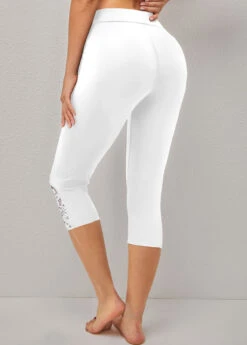 Plus Size White Elastic Waist High Waisted Leggings -Rosewe Promotion Store 328393 P 1696754737995