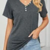 Dark Grey V Neck Button T Shirt -Rosewe Promotion Store 328394 P 1677833135380