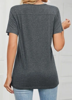 Dark Grey V Neck Button T Shirt -Rosewe Promotion Store 328394 P 1677833135655