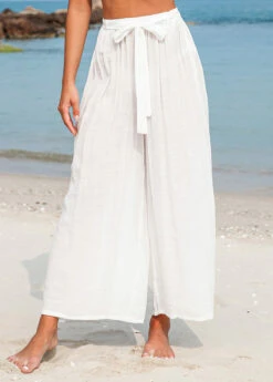 Tie Front Bowknot White Beach Pants