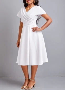 Plus Size Umbrella Hem Short Sleeve White Dress -Rosewe Promotion Store 328492 P 16789656400512