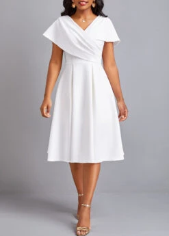Plus Size Umbrella Hem Short Sleeve White Dress -Rosewe Promotion Store 328492 P 16789656401294
