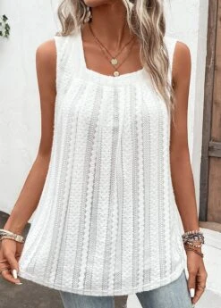 Breathable Square Neck White Tank Top -Rosewe Promotion Store 328497 P 16817193530612