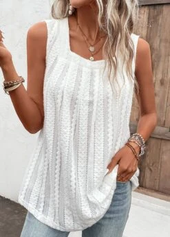 Breathable Square Neck White Tank Top