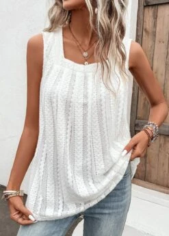 Breathable Square Neck White Tank Top -Rosewe Promotion Store 328497 P 16817193534343