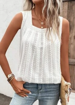 Breathable Square Neck White Tank Top -Rosewe Promotion Store 328497 P 16817193538605