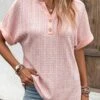 Button Detail Dusty Pink Split Neck Blouse -Rosewe Promotion Store 328498 P 16817193910330