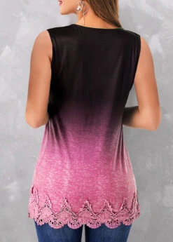 Ombre Tuck Stitch Pink Round Neck Tank Top -Rosewe Promotion Store 328516 P 1678094333177