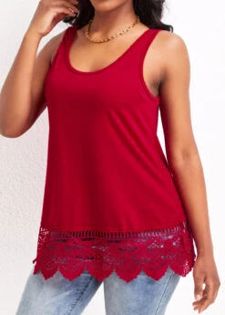 Red Scoop Neck Strappy Lace Tank Top -Rosewe Promotion Store 328727 P 16788834690602