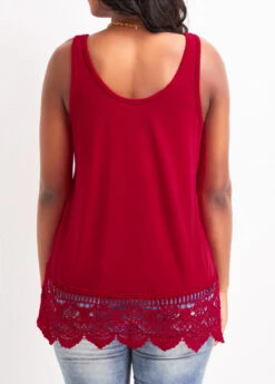 Red Scoop Neck Strappy Lace Tank Top -Rosewe Promotion Store 328727 P 16788834697651