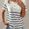 Plus Size White Button Striped T Shirt -Rosewe Promotion Store 328743 P 1678183025233