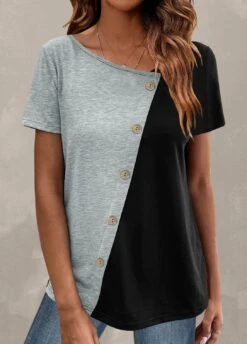 Plus Size Light Grey Marl Button T Shirt