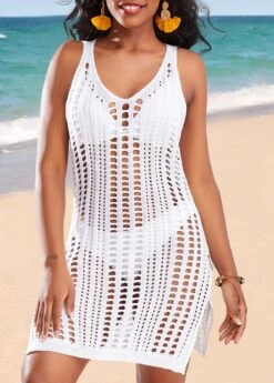 Side Slit Breathable White Cover Up