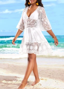 Lace Stitching Mesh White Cover Up -Rosewe Promotion Store 328789 P 16812114208302