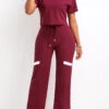 Patchwork Dark Reddish Purple Long V Neck Top And Pants 2 Patchwork Dark Reddish Purple Long V Neck Top And Pants -Rosewe Promotion Store 328793 P 16796502585290
