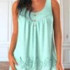 Mint Green Scoop Neck Patchwork Tank Top -Rosewe Promotion Store 328798 P 1679967437586