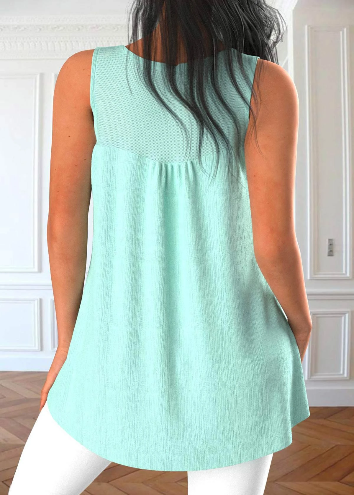 Mint Green Scoop Neck Patchwork Tank Top 4 Mint Green Scoop Neck Patchwork Tank Top - Image 2