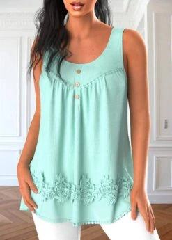 Mint Green Scoop Neck Patchwork Tank Top 7 Mint Green Scoop Neck Patchwork Tank Top -Rosewe Promotion Store 328798 P 1679967438106